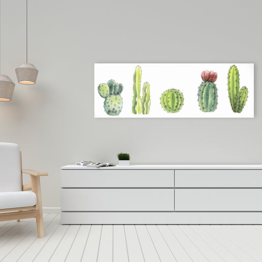 Ensemble de petits cactus | Décoration d'intérieur en toile verte, motif floral et botanique