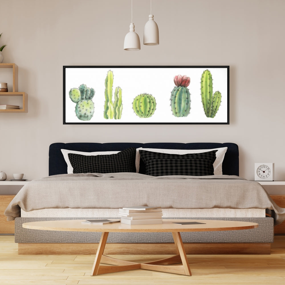 Ensemble de petits cactus | Toile encadrée décorative botanique florale verte