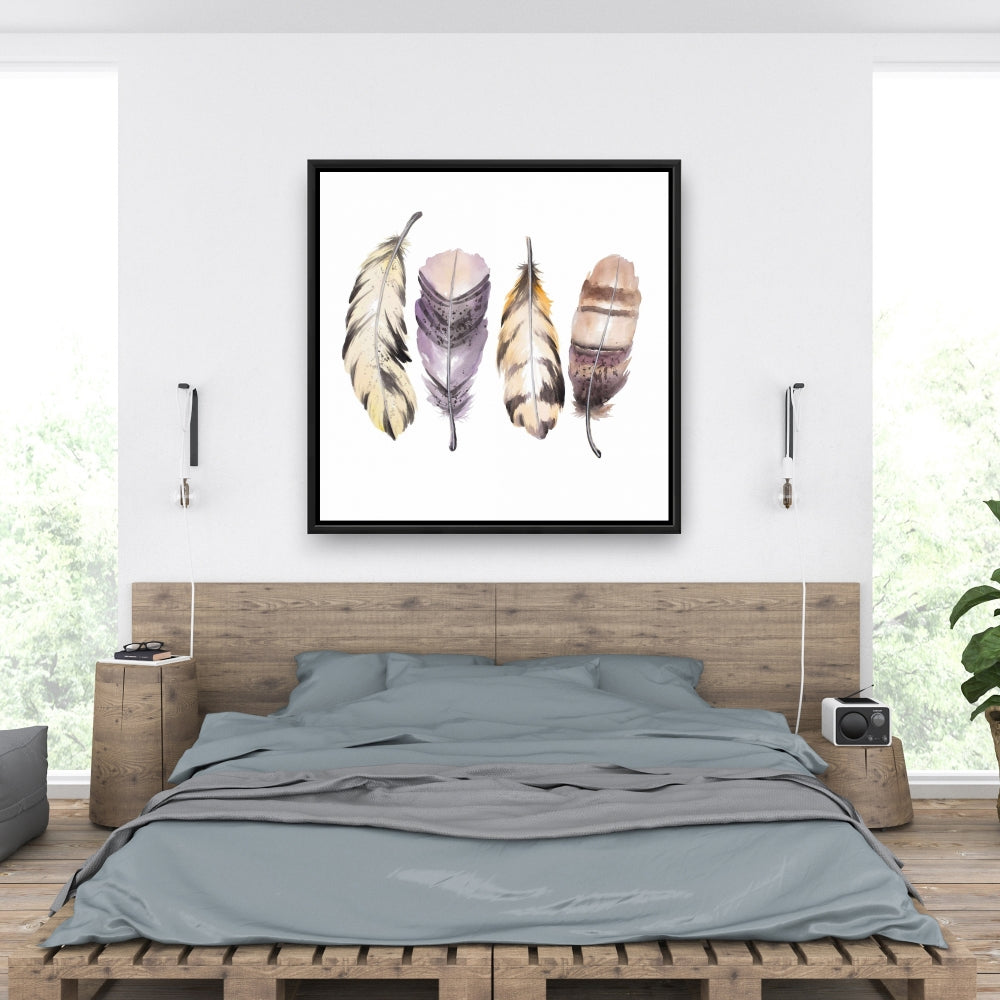 Ensemble de plumes violettes - Toile bohème pour chambre à coucher | Décoration d'intérieur
