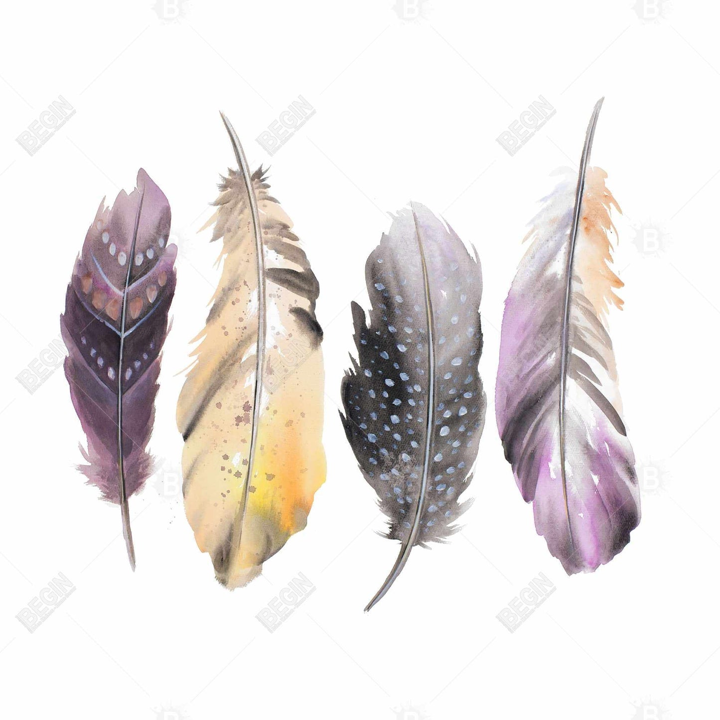 Bohemian Feather Set Canvas | Purple Bird Home Decor Art