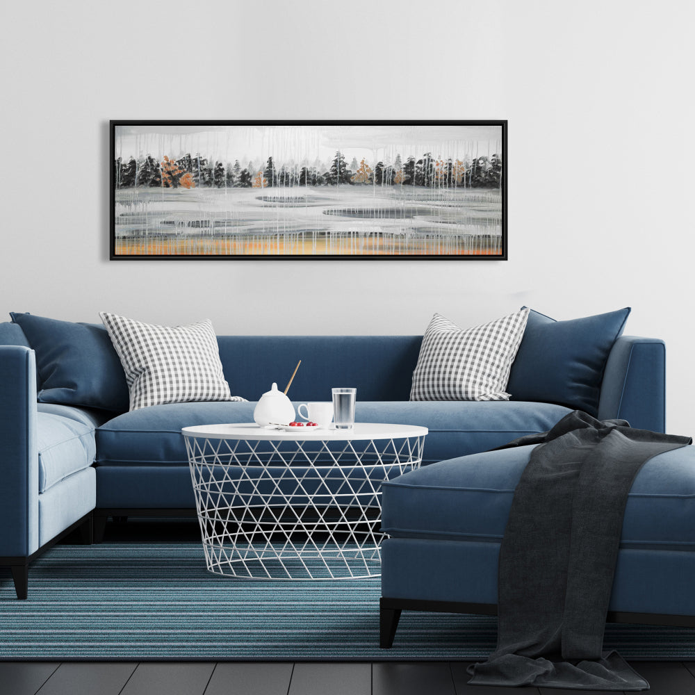 Winter Fir Landscape Framed Canvas | Gray Bedroom Decor