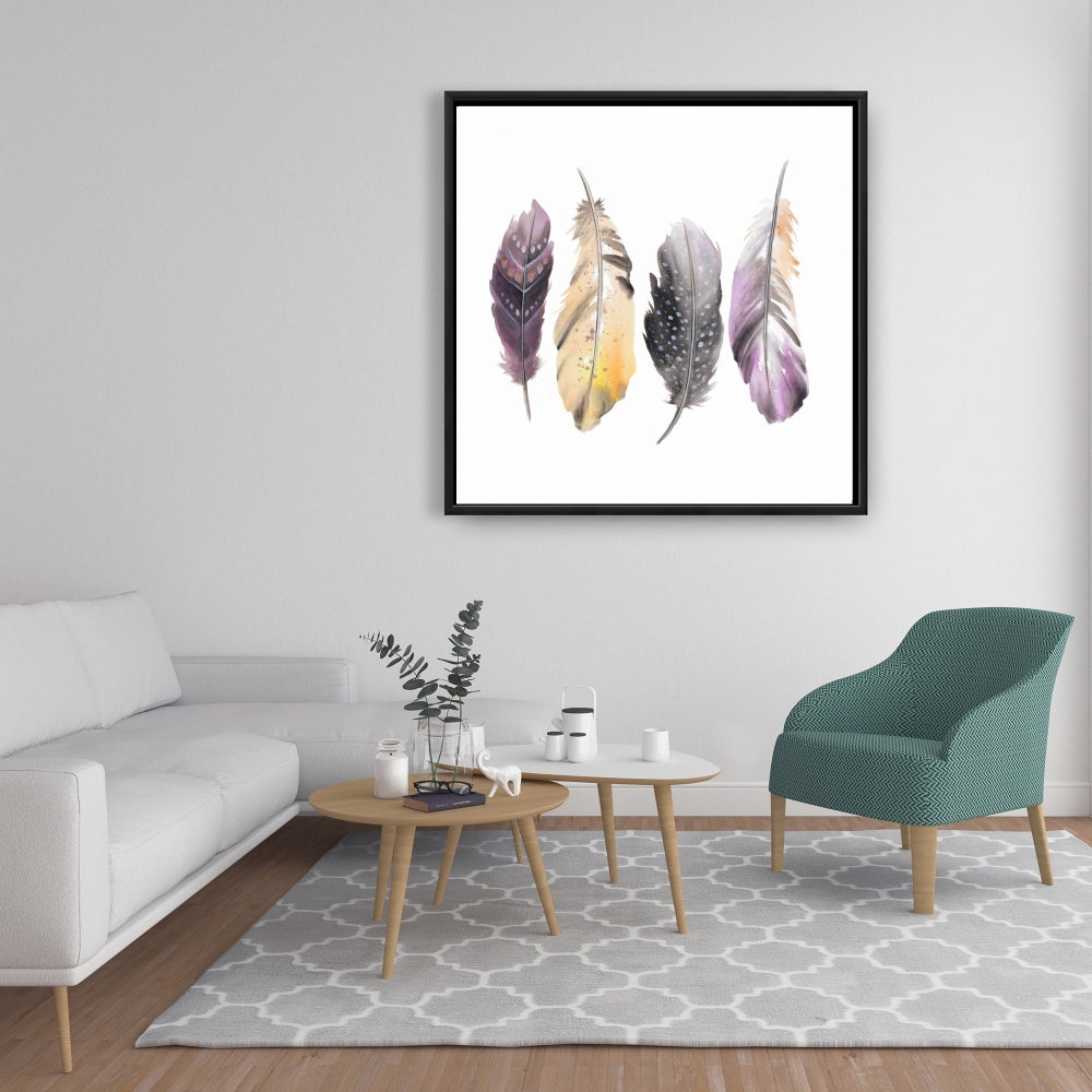 Ensemble de plumes bohèmes - Toile encadrée violette | Décoration d'intérieur
