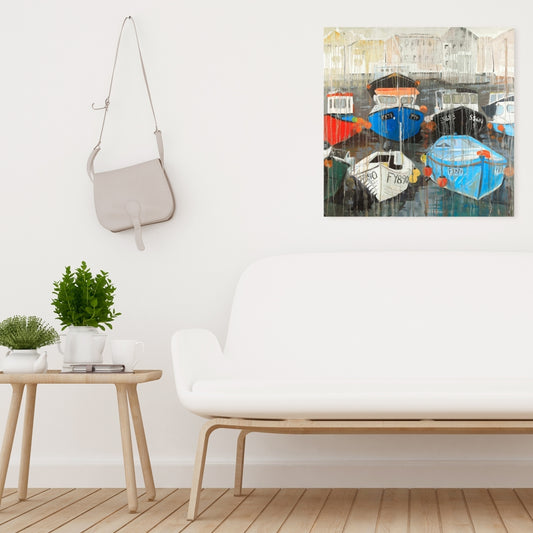 Color Fading Rain at the Port - Coastal Blue Canvas Decor