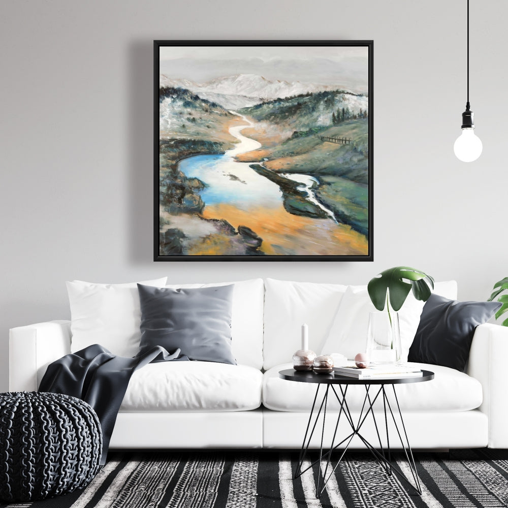 Toile Paysage contemporain bleu | Décoration d'intérieur encadrée