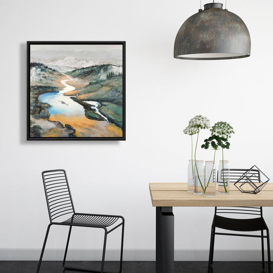 Blue Contemporary Landscape Canvas | Home Decor Framed Art