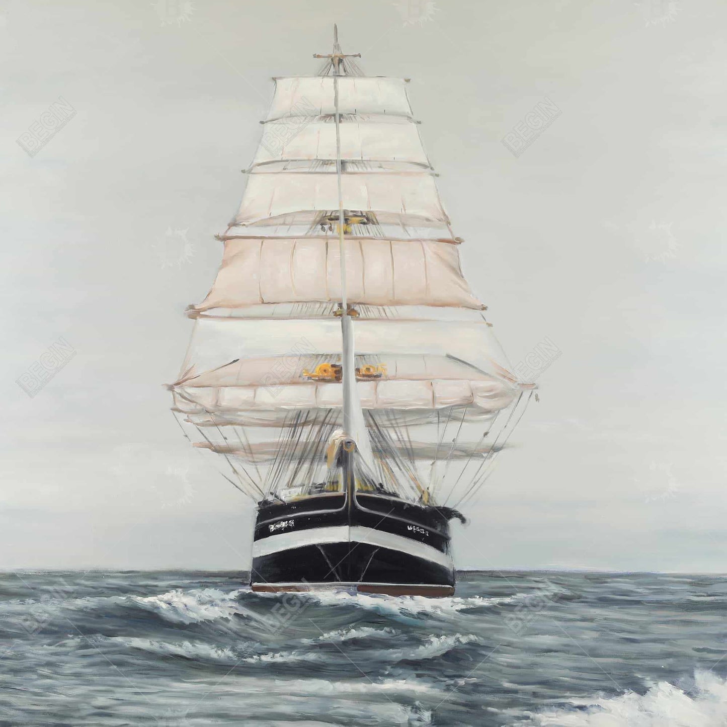 Toile « Navire naviguant doucement » | Cadre blanc | Décoration de chambre bateau