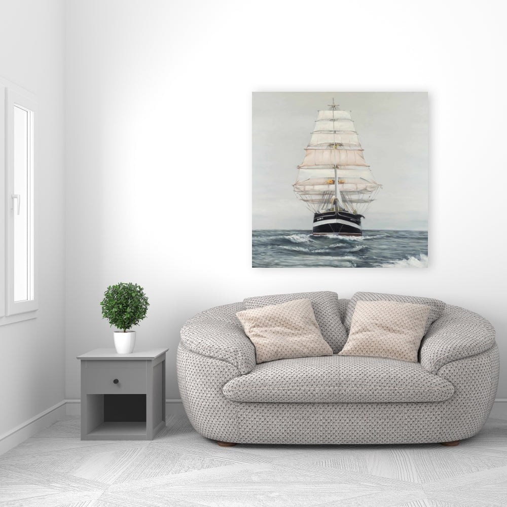 Toile de chambre à coucher « Bateau blanc » | Décoration de bateau naviguant par temps nuageux