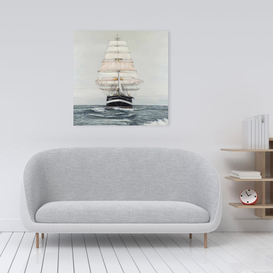 White Boat Bedroom Canvas | Ship Sailing Cloudy Day Decor