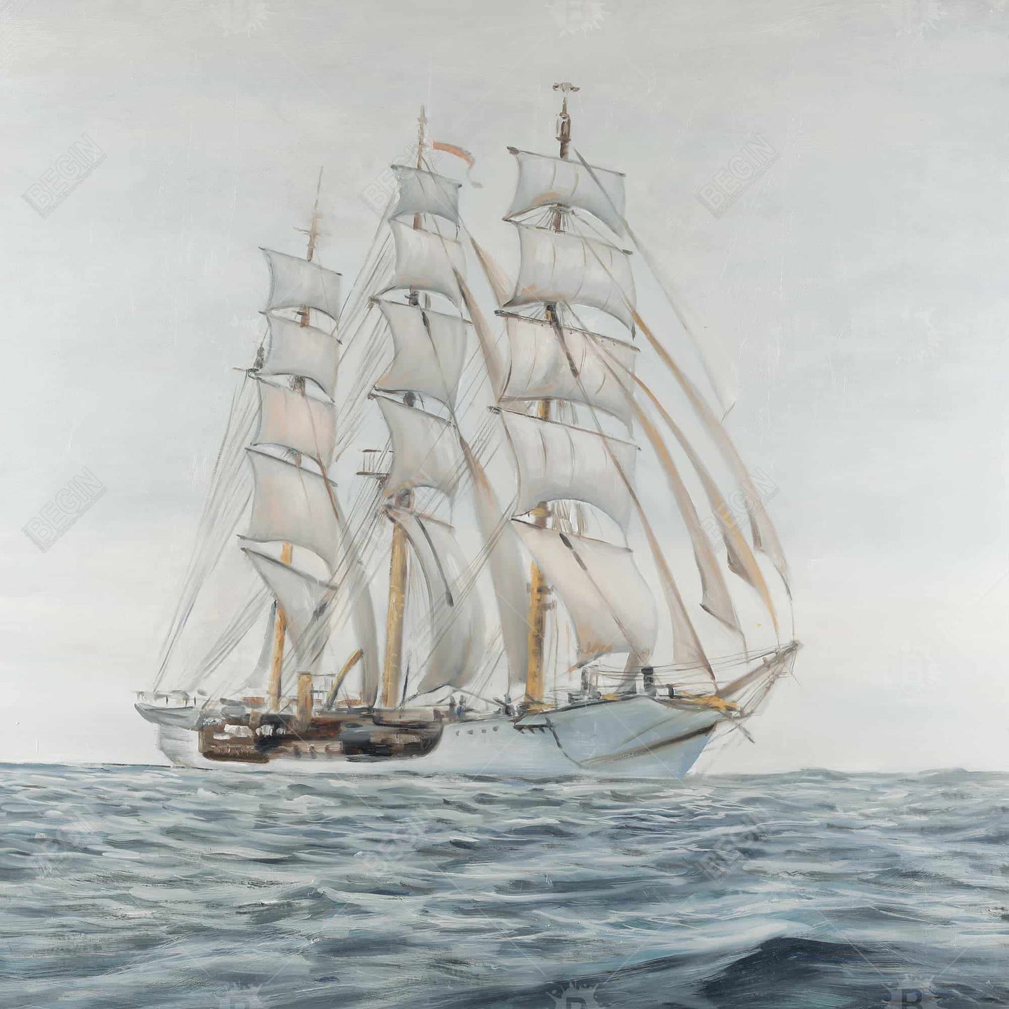 Ship by a Cloudy Day - Marine Coastal White Canvas Decor
