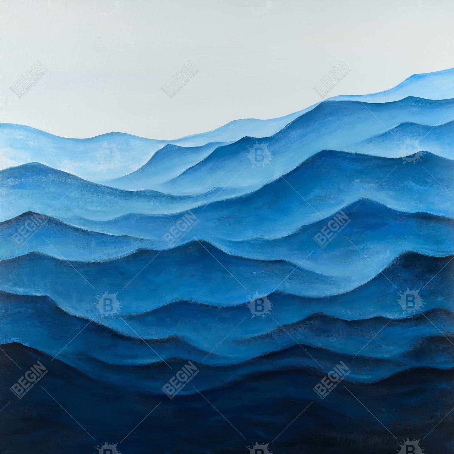 Blue Ocean Coastal Bedroom Minimalist Framed Canvas Decor