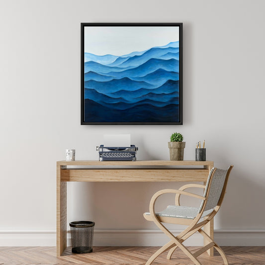 Blue Ocean Coastal Bedroom Minimalist Framed Canvas Decor