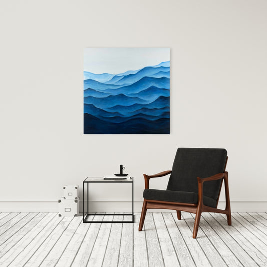 Blue Ocean Minimalist Bedroom Canvas - Home Decor Art