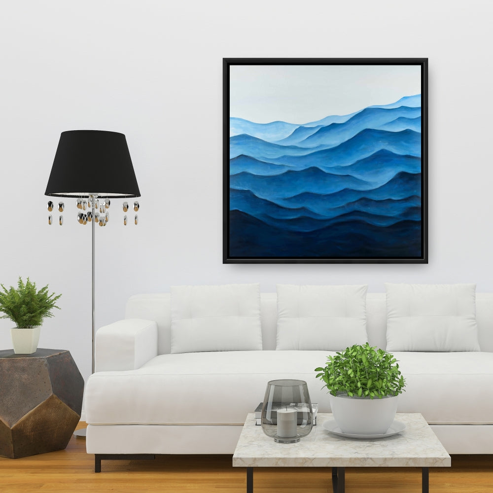 Blue Ocean Coastal Bedroom Minimalist Framed Canvas Decor