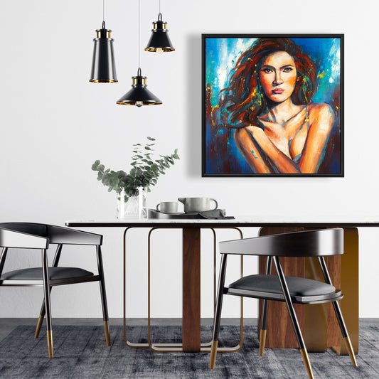 Toile encadrée contemporaine bleue pour chambre à coucher - Décoration d'intérieur Closer