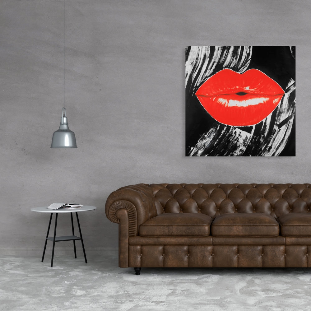 Pouty Glossy Lips Canvas - Retro Bedroom Decor Wall Art