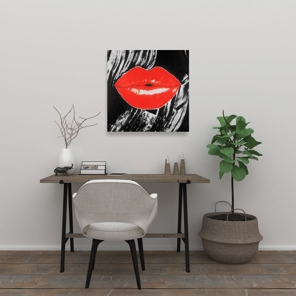 Pouty Glossy Lips Canvas - Retro Bedroom Decor Wall Art