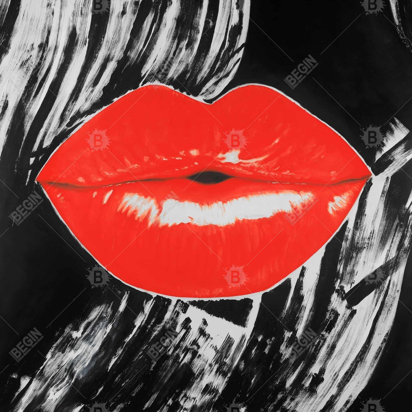 Pouty Glossy Lips Canvas - Retro Bedroom Decor Wall Art