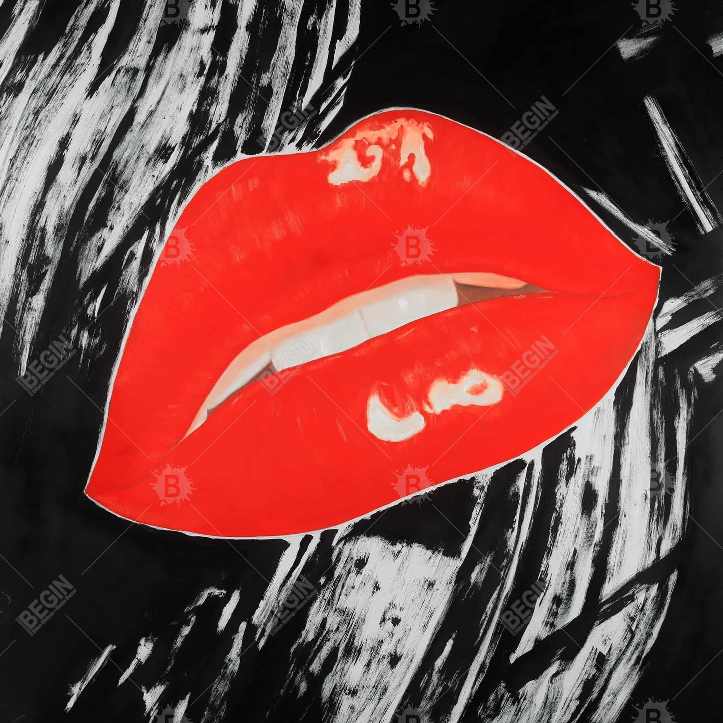 Retro Black Canvas - Kissable Lips Art for Home Decor