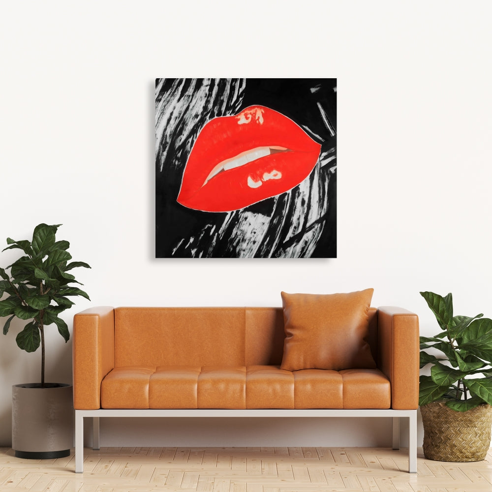Retro Black Canvas - Kissable Lips Art for Home Decor