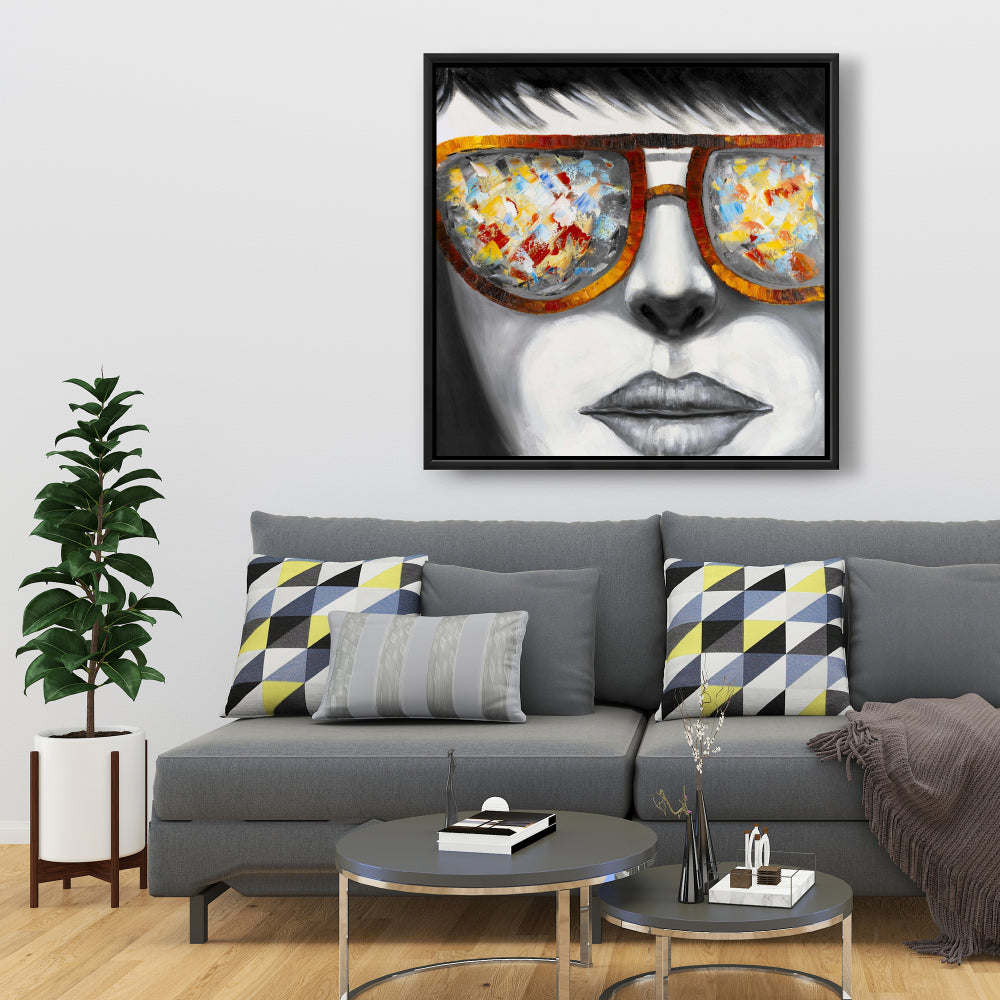 Toile pour chambre de femme grise – Lunettes de soleil colorées, décoration d'intérieur