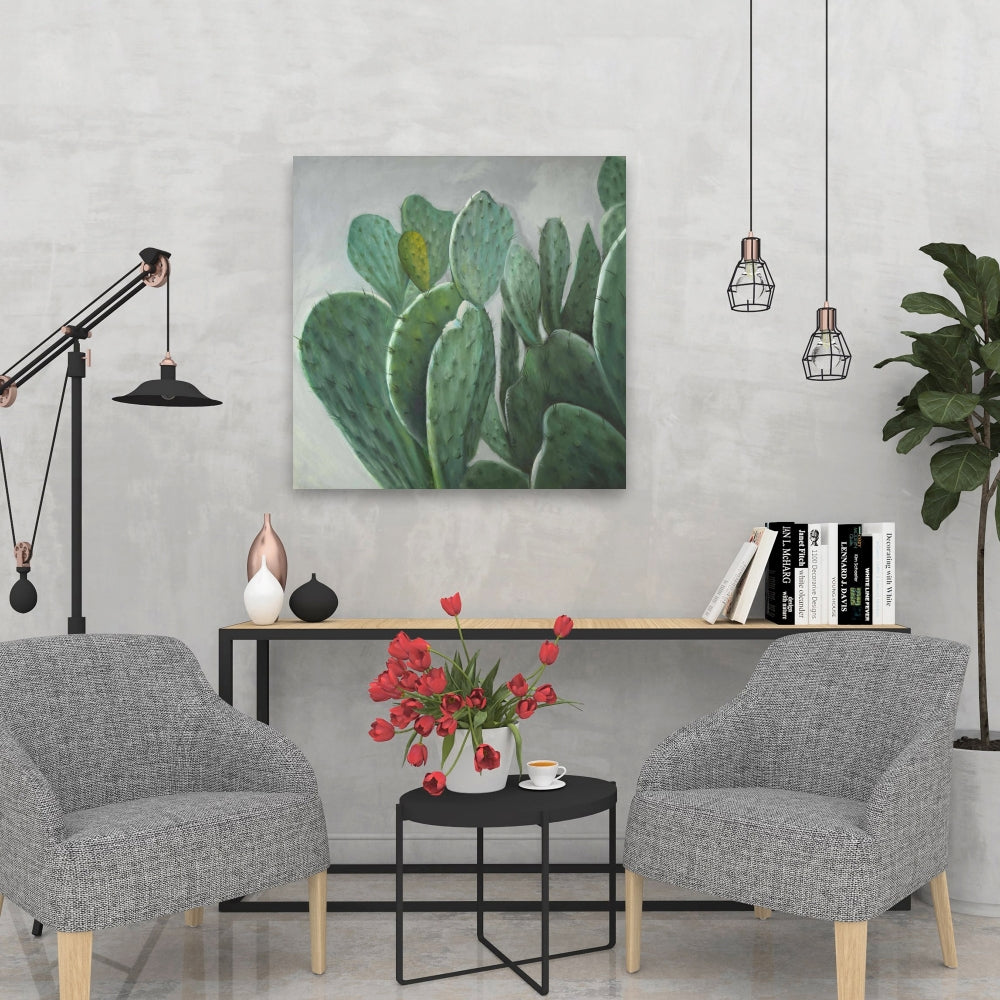 Paddle Cactus Gray Canvas | Exotic Bedroom Decor Wall Art