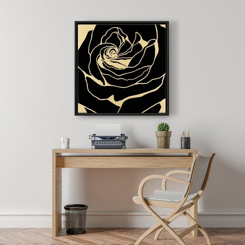 Silhouette d'une rose - Décoration sur toile encadrée à motif floral rétro