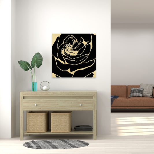 Silhouette d'une rose | Toile florale noire pour décoration de chambre