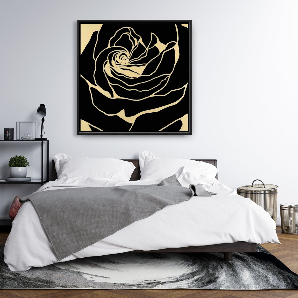 Silhouette d'une rose - Décoration sur toile encadrée à motif floral rétro