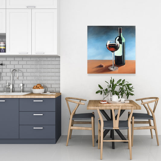 Romantic Kitchen Canvas - Bourgogne Bottle & Wine Glass Decor