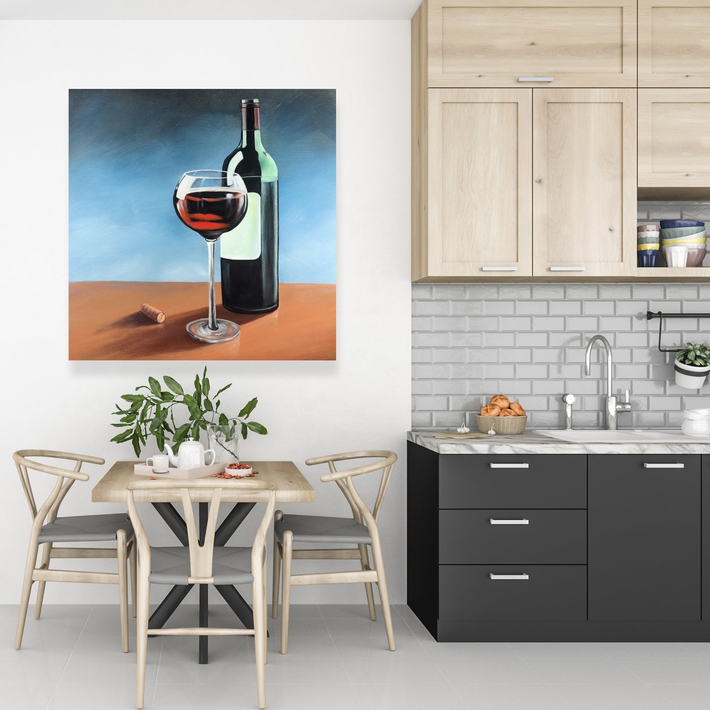 Romantic Kitchen Canvas - Bourgogne Bottle & Wine Glass Decor