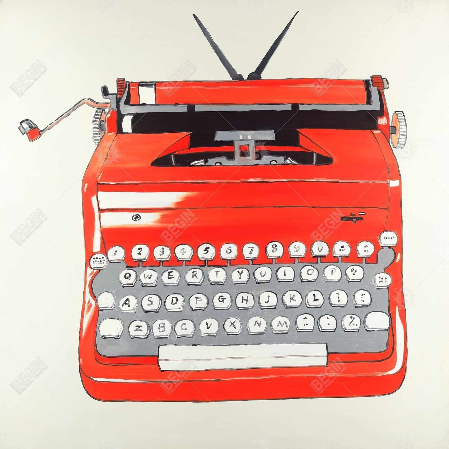 Vintage Red Typewriter Canvas | Bedroom Wall Art Decor
