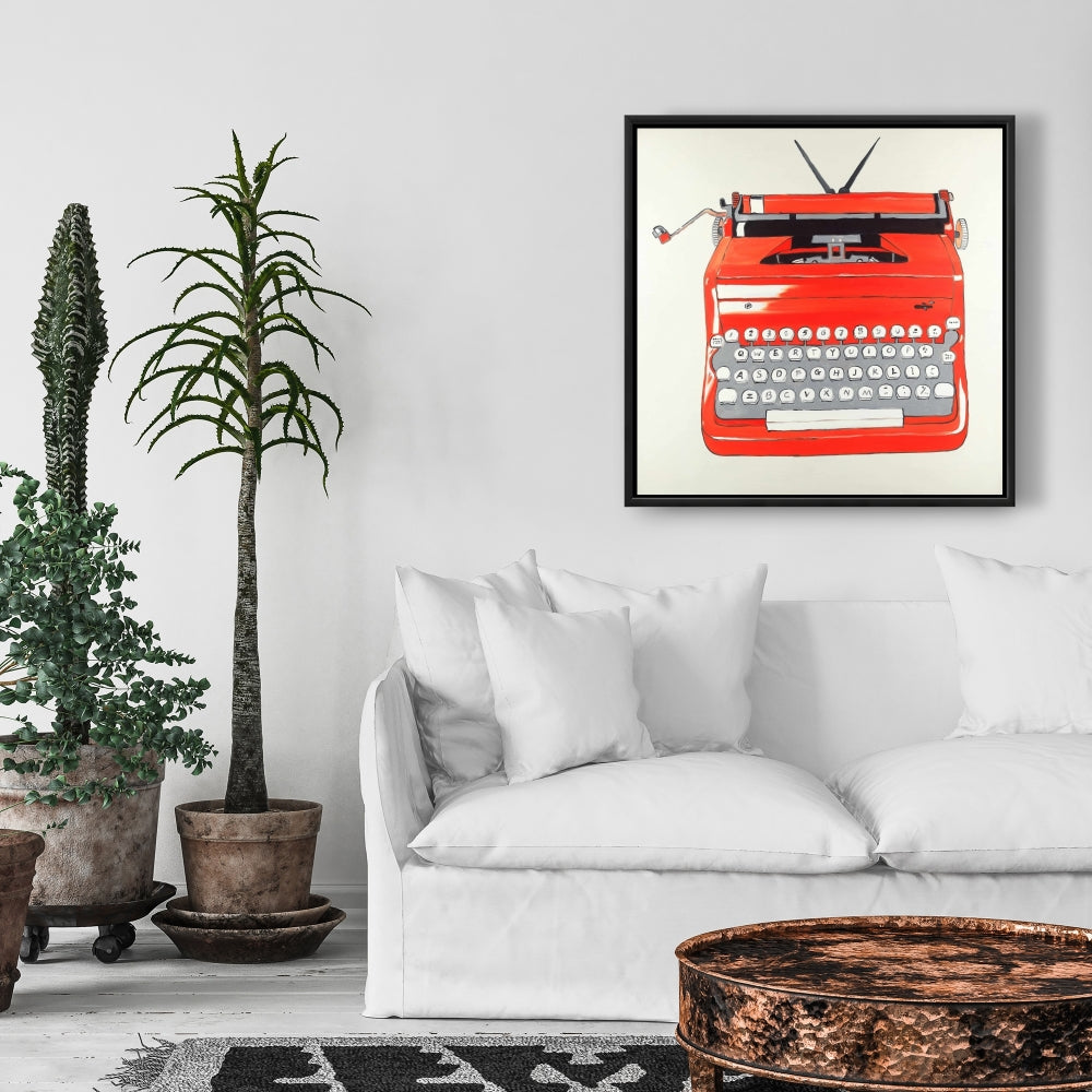 Vintage Red Typewriter Canvas | Bedroom Wall Art Decor