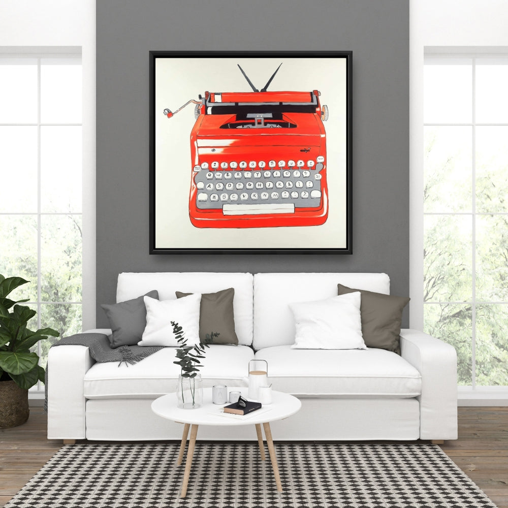 Vintage Red Typewriter Canvas | Bedroom Wall Art Decor