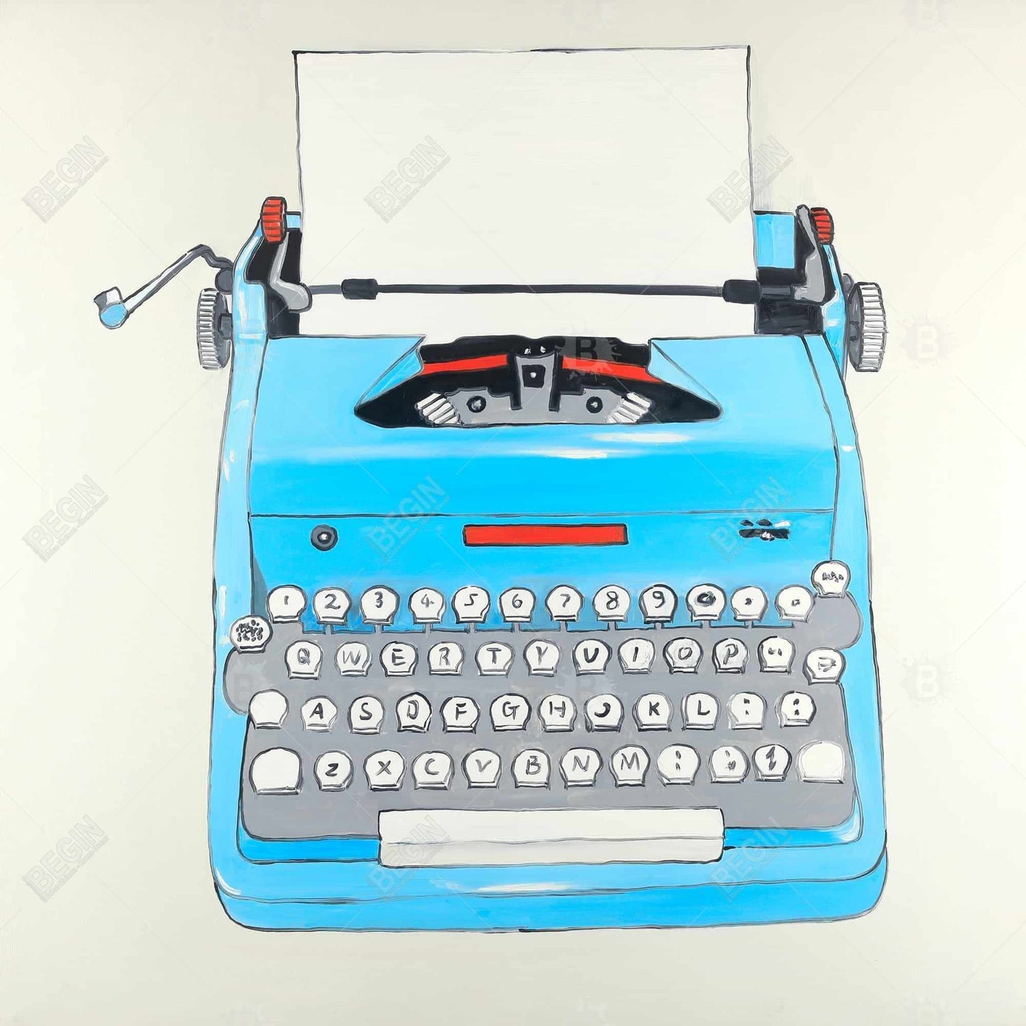 Vintage Blue Typewriter Canvas - Unique Bedroom Wall Decor