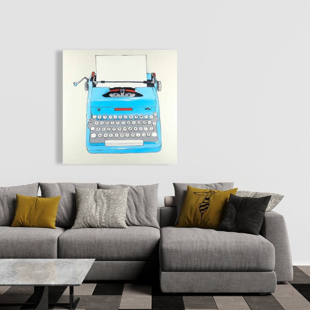 Vintage Blue Typewriter Canvas - Unique Bedroom Wall Decor