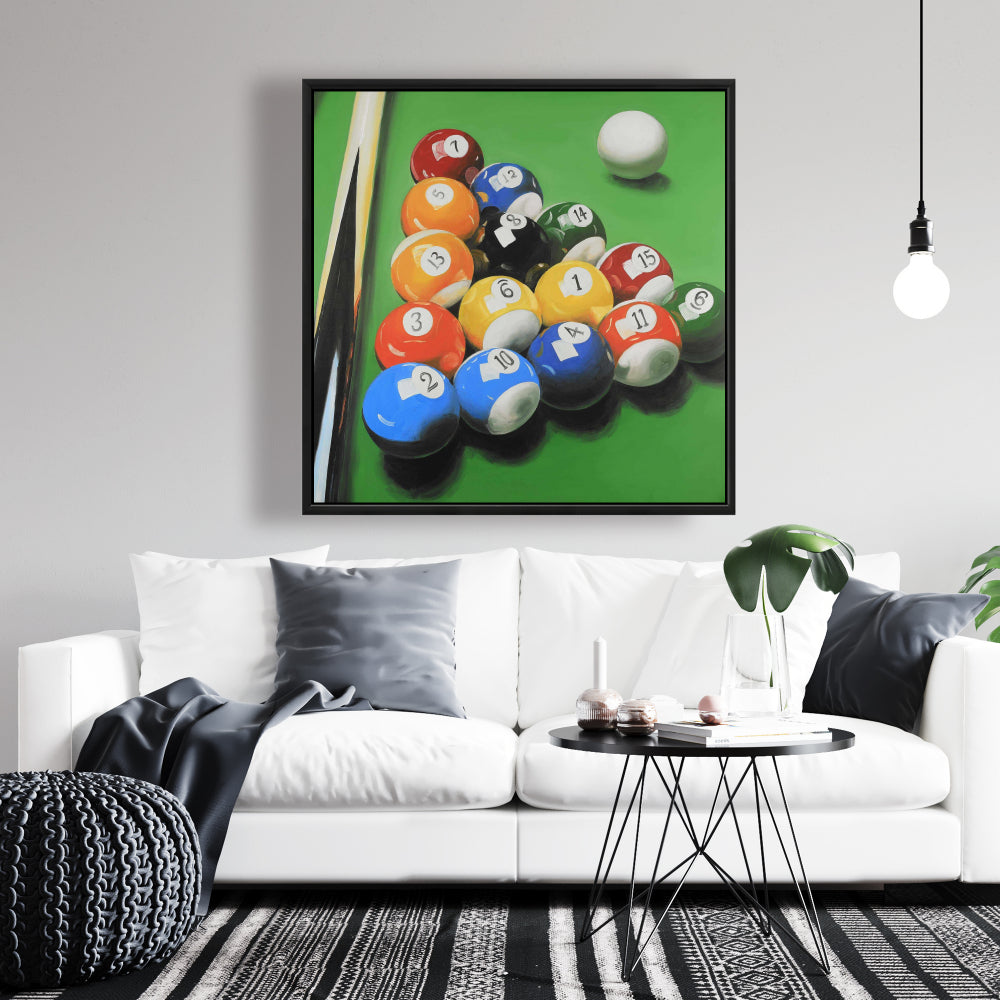 Pool Table Canvas - Hyperrealist Man Cave Decor | Framed Art