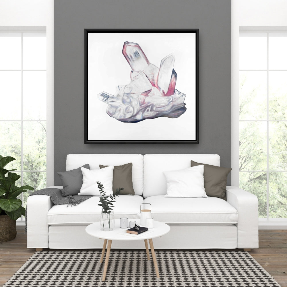 Modern White Framed Clear Quartz Crystal Canvas | Home Decor