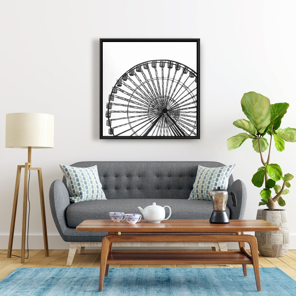 Monochrome Ferris Wheel White Framed Canvas | Home Decor