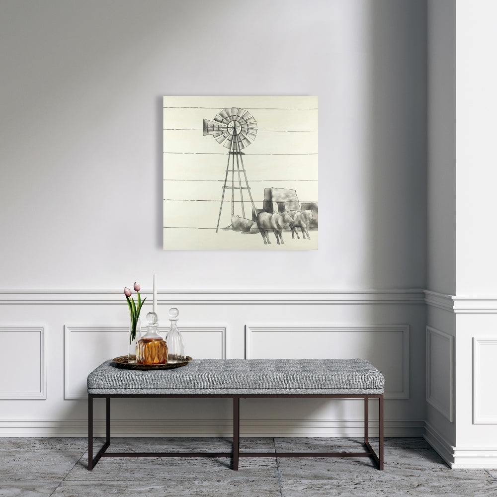Toile vintage représentant un moulin à vent du Texas – Décoration de cuisine avec animaux de la ferme