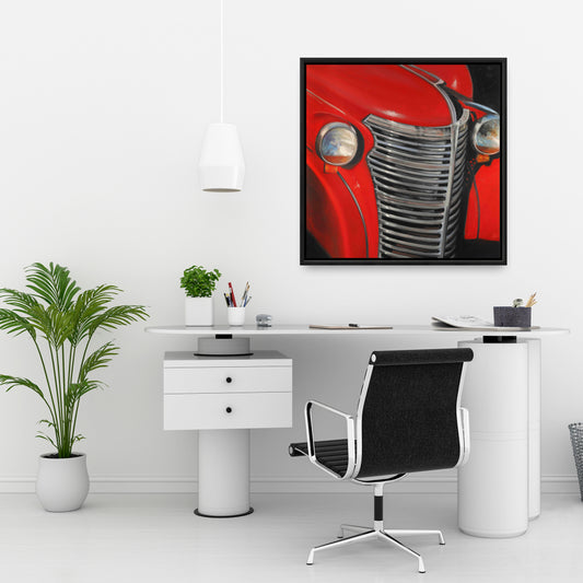 Toile Voiture des années 50 | Cadre gris vintage | Décoration murale pour chambre