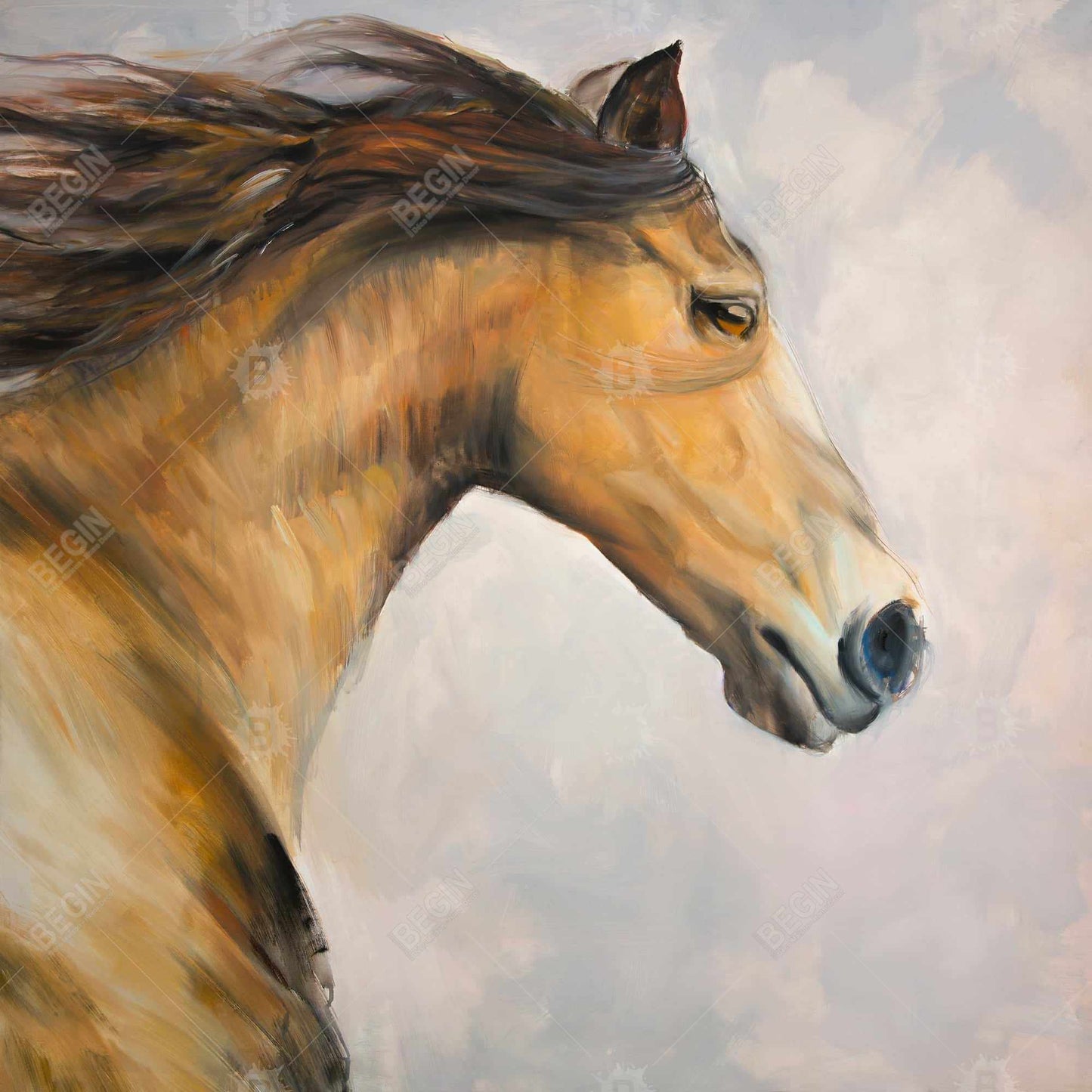 Bedroom Rustic Animals Canvas | Proud Steed with Mane Decor