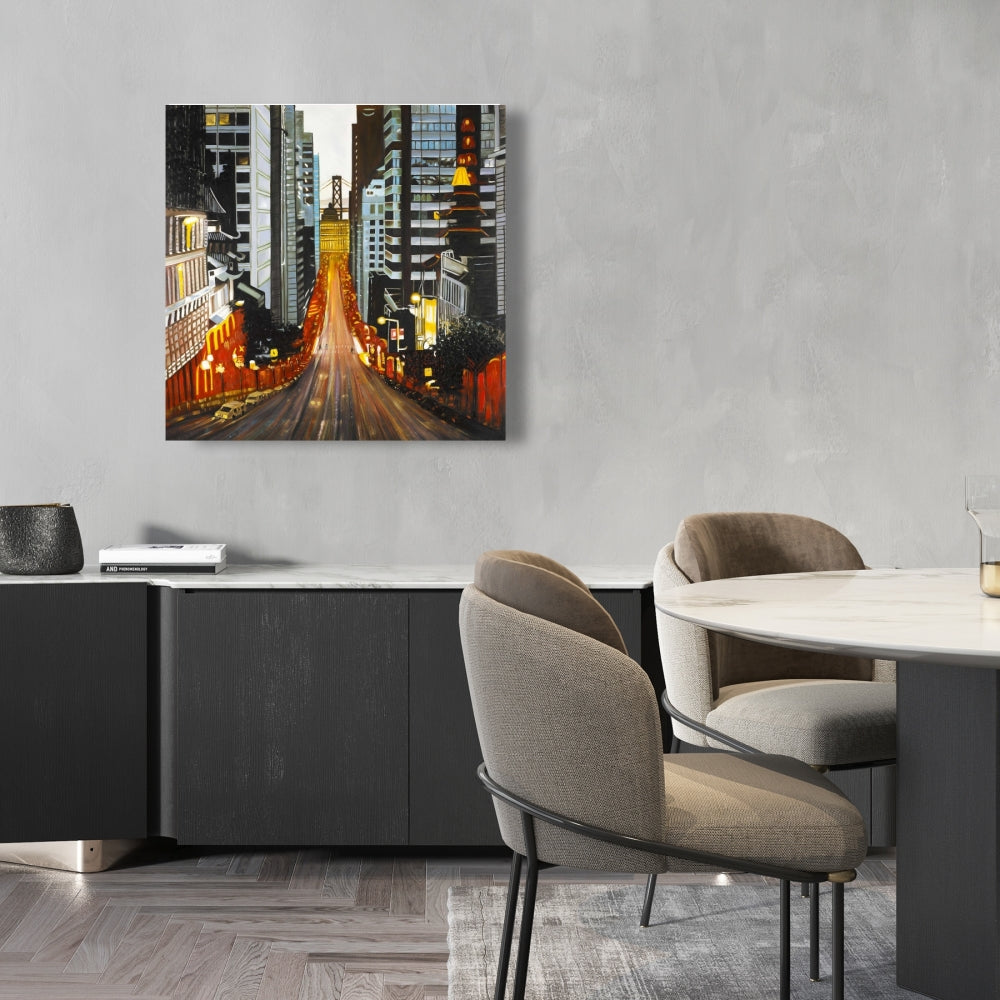 San Francisco by Night Blue Building Canvas | Bedroom Decor