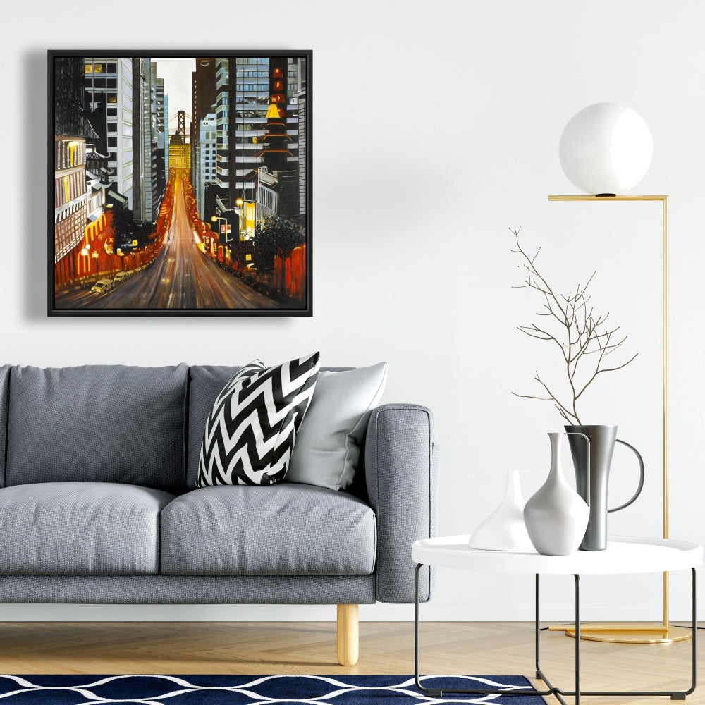 San Francisco by Night Framed Canvas | Blue Scenic Wall Art