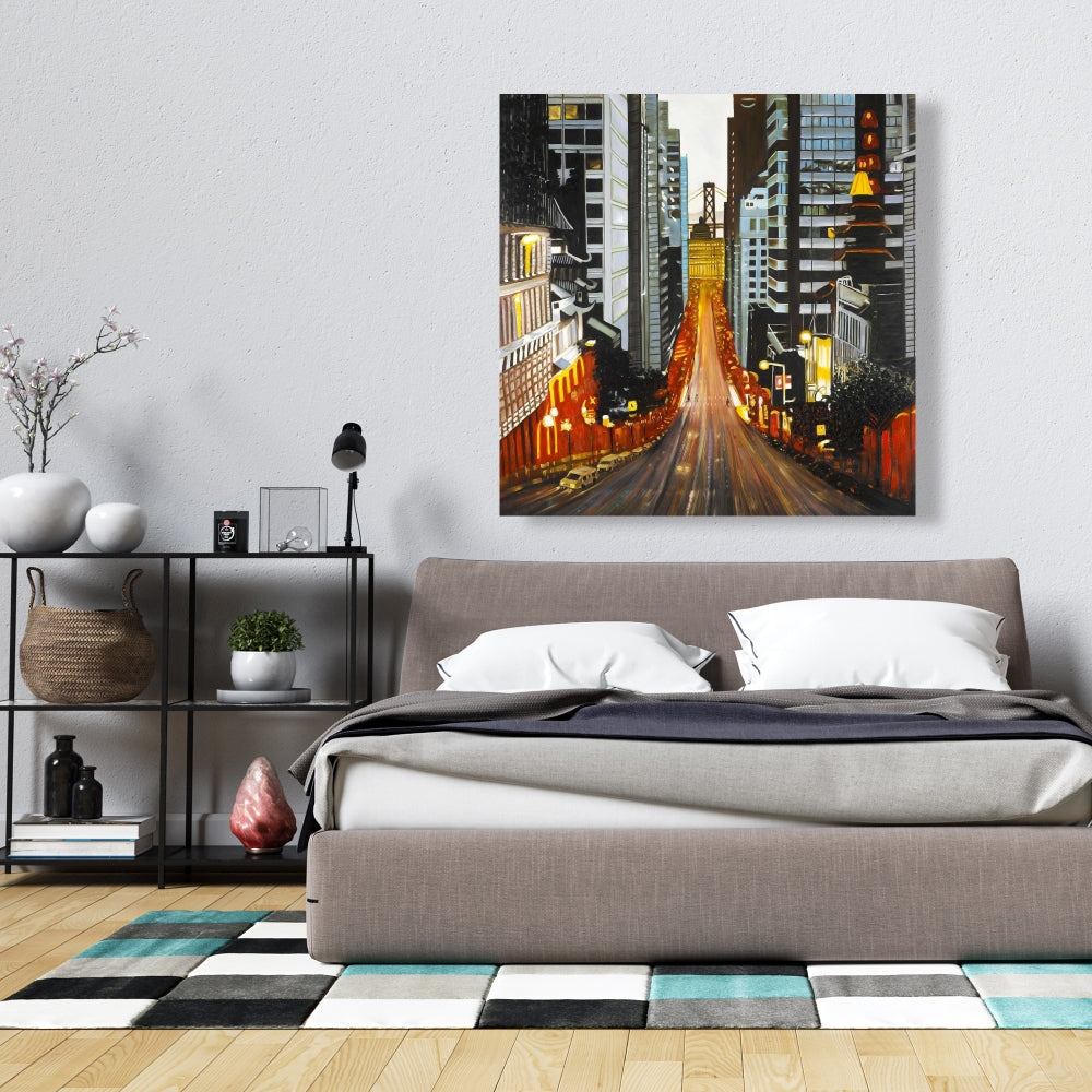 San Francisco by Night Blue Building Canvas | Bedroom Decor