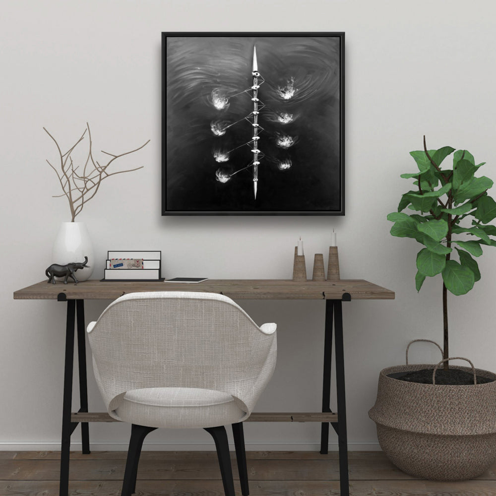 Toile « Course d'aviron » | Décoration murale avec cadre blanc pour salon