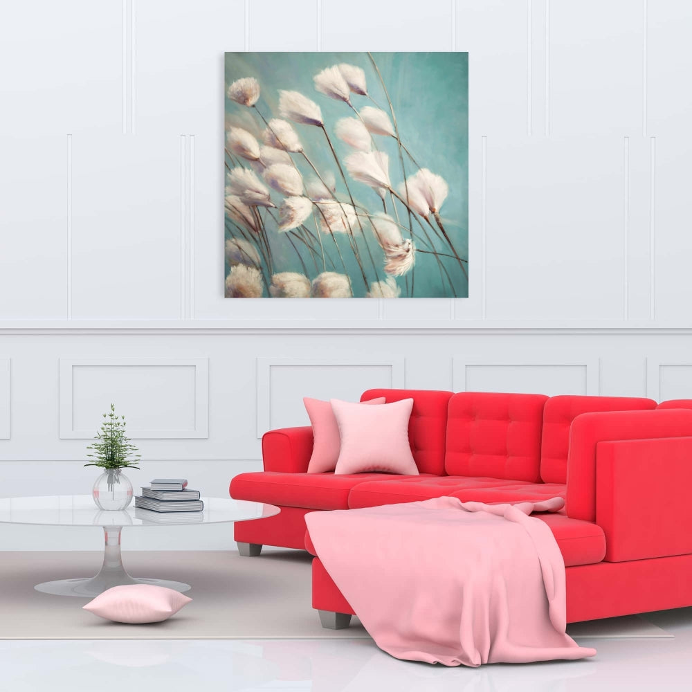 Bedroom Blue Botanical Canvas | Cotton Grass Flowers Decor