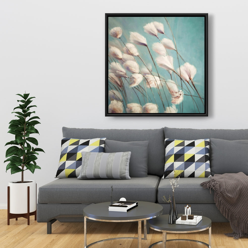 Cotton Grass Flowers Framed Canvas | Floral Botanical Decor