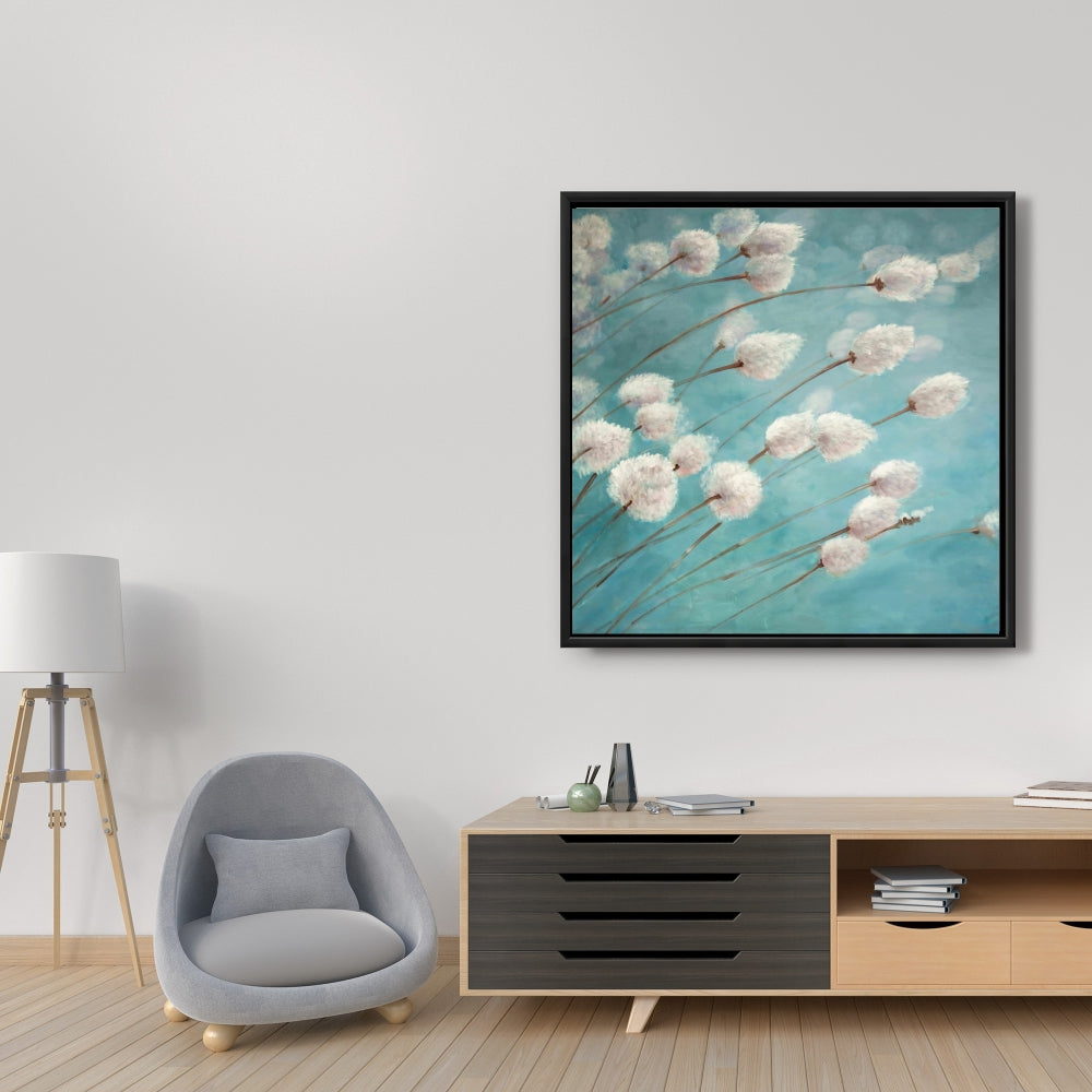 Bedroom Blue Romantic Canvas | Cotton Grass Plants in Wind