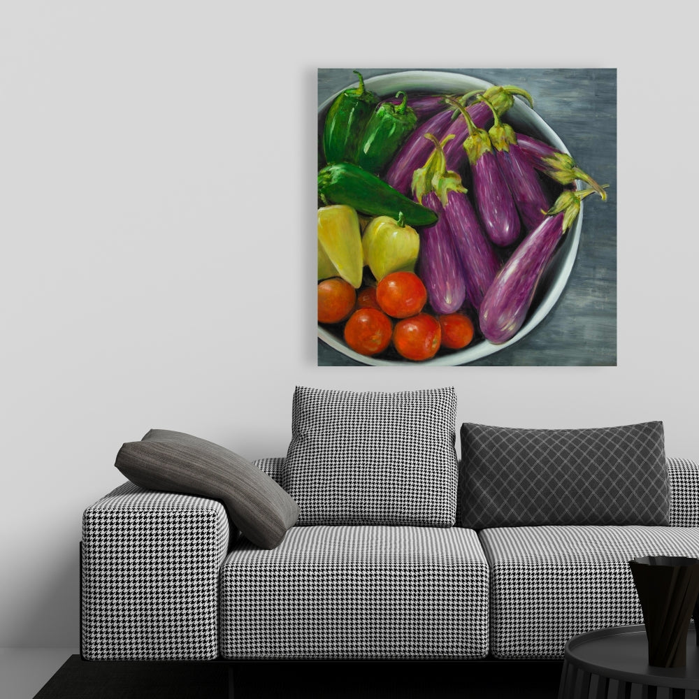 Purple Kitchen Canvas - Bowl of Vegetables Home Decor Art
