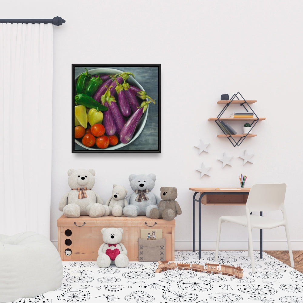 Bowl of Vegetables Purple Canvas | Hyperrealist Home Decor